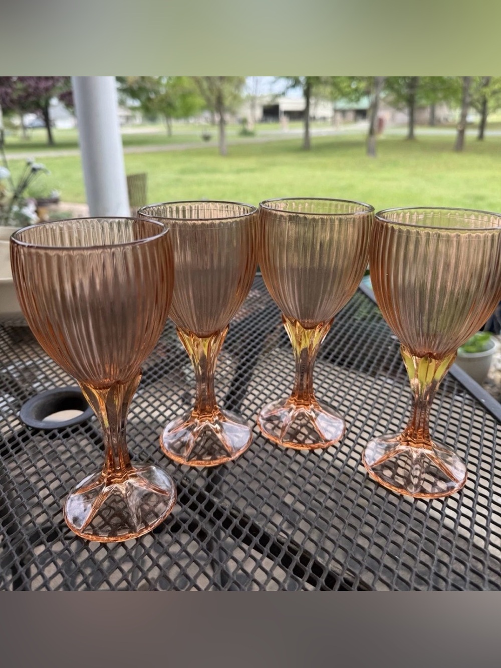 Set of 4 Fostoria peach Monet 7 3/8" Footed Stem Water Goblets Wine Glasses Heav